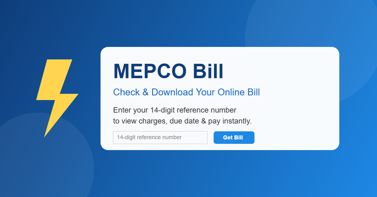 MEPCO Bill online check and download screen showing 14-digit reference number entry